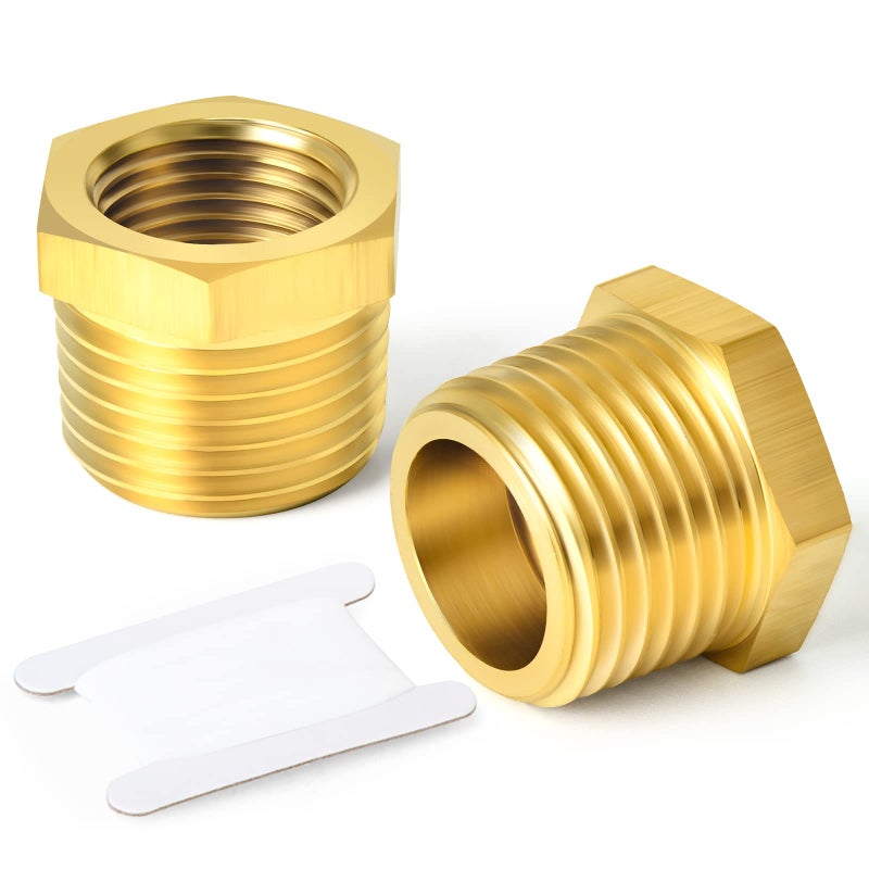 TAISHER 2PCS Brass Reducer Hex Bushing Threaded Pipe Fitting 1" NPT Male x 3/4" NPT Female Adapter - Image 1